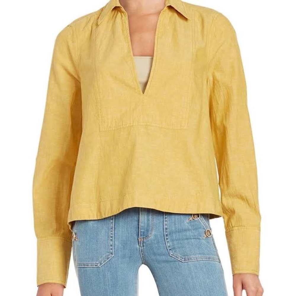 Free People linen-blend mustard blouse